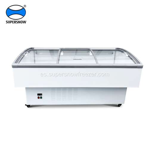 Congelador refrigerado supermercado de vidrio curvo